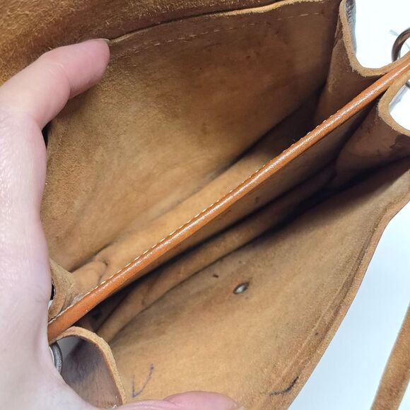 Vintage Mini Leather Saddle Bag in Cognac Brown Boho Hippie Shoulder Purse - Picture 6 of 8